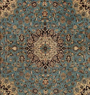 تصویر 1 از فرش ابریشمی فیروزه ای در ابعاد مختلف